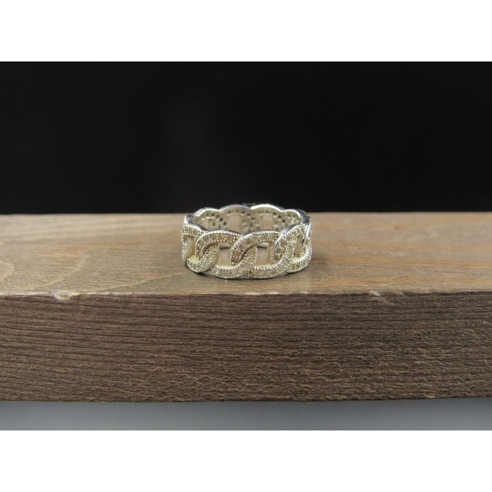 Size 6 Sterling Silver Cubic Zirconia Interlocking Circles Band Ring Vintage